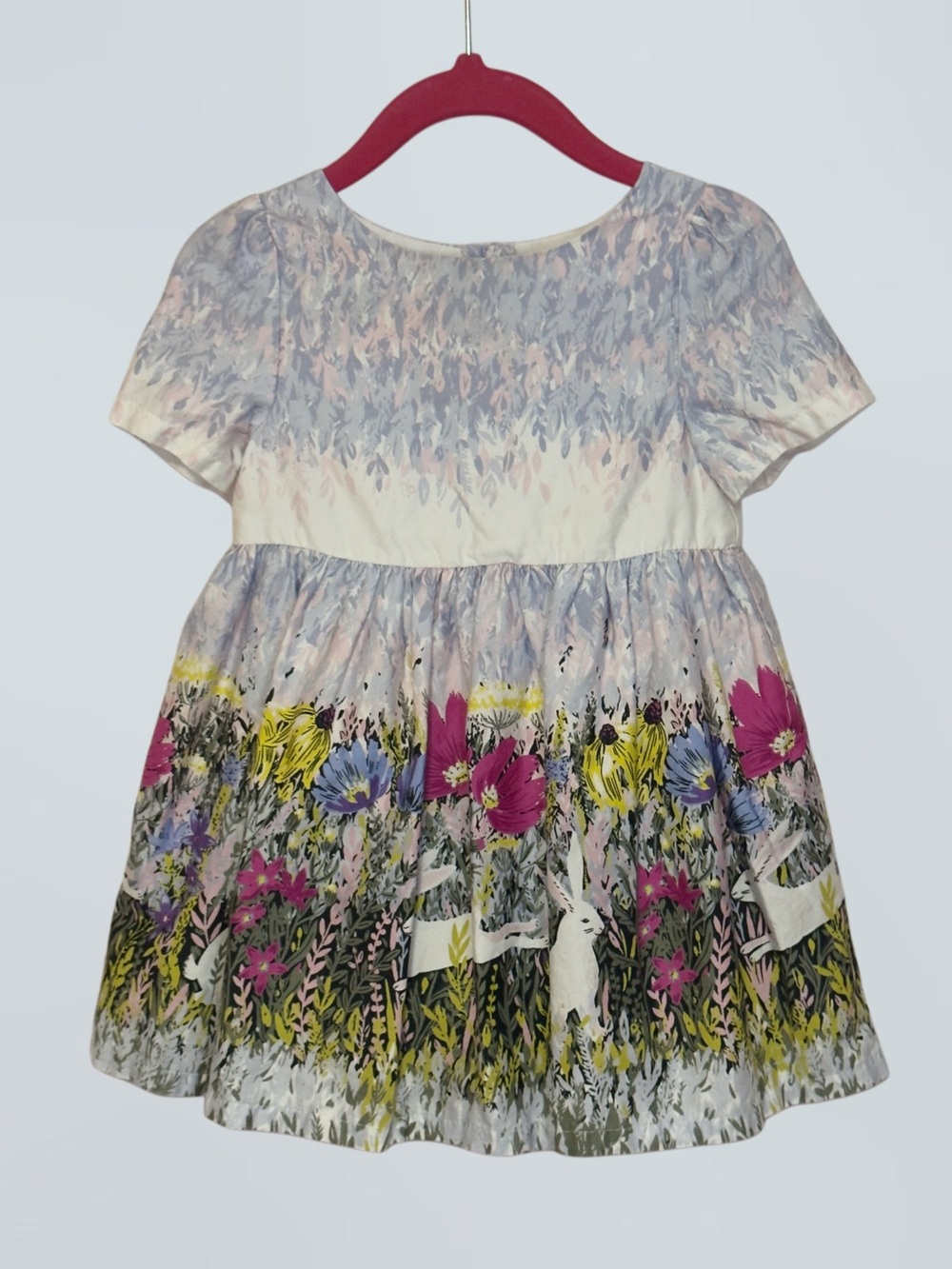 Genuine Kids OshKosh Floral Bunny Print Short Sleeve Spring Party Dress